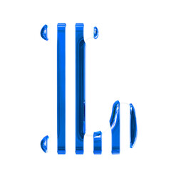 White symbol with thin blue vertical straps. letter l