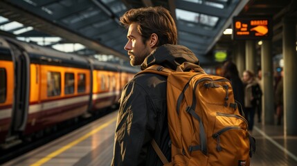 man standing at train station