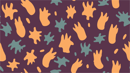 Vector. Colorful vector illustration. Marine plants vector. Abstract leaf cutout shapes seamless pattern. Like hand icon colorful pattern. Fun handprint. Raster copy.