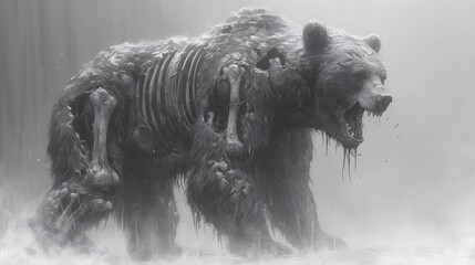 Imposing Undead Tiger Lurking in a Misty Forest at Twilight. Zombie Animal Wallpaper/Background. 