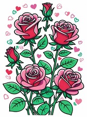 Eternal Roses Tattoo Collection, Timeless Beauty in Ink, Inked Roses Series, Vibrant, Stylized, and Embellished,  Vibrant colors, bold black outlines, and embellishments 