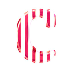 White symbol with thin pink vertical straps. letter c