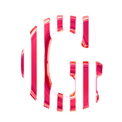 White symbol with thin pink vertical straps. letter g