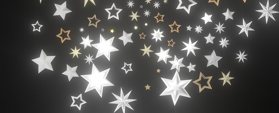 XMAS stars background, sparkle lights confetti falling. magic shining Flying christmas stars on night