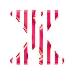 White symbol with thin pink vertical straps. letter x