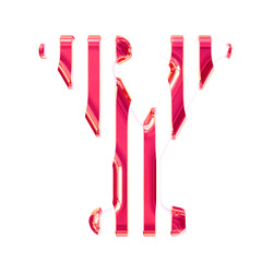 White symbol with thin pink vertical straps. letter y