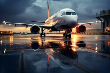 illustration of an airplane in the rain at the airport