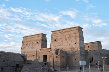 The ancient and historical Philae Temples complex in Aswan, which was built by the ancient Egyptian...