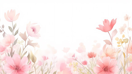 Obraz na płótnie Canvas Floral frame with watercolor flowers, decorative flower background pattern, watercolor floral border background