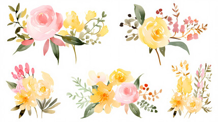 Floral frame with watercolor flowers, decorative flower background pattern, watercolor floral border background