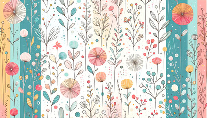 Illustration capturing the essence of spring, seamless pattern with flowers.