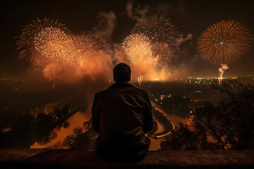 man watching fireworks at the end of the year
