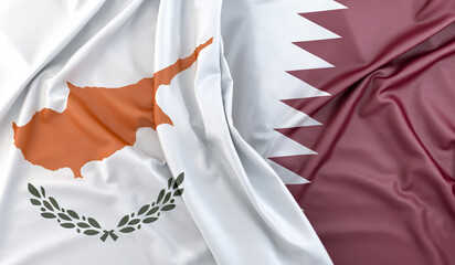Ruffled Flags of Cyprus and Qatar. 3D Rendering