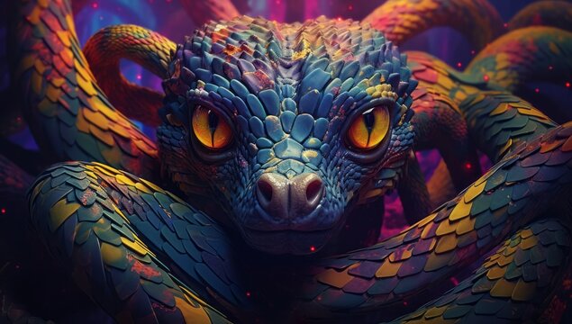 DMT Snake entity, Mama Ayahuasca, psychedelic divine cosmic trippy godly spiritual psionic entity. Expanded Consciousness. Abstract Psychedelic Art