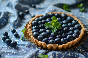 Homemade delicious blueberry pie. Summer blueberry tart with fresh berries. Generative AI