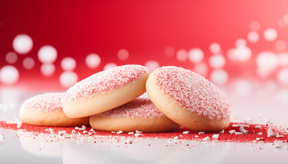 round cookies on red background