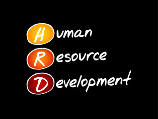 HRD Human Resource Development - improving the effectiveness of organizations and the individuals and teams, acronym text concept background