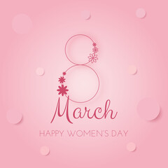 March 8 symbol in paper cut style. International Women's day pink background. Vector illustration for poster, flyer, social media, card. Place for text