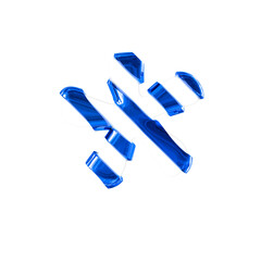 White symbol with thin blue diagonal straps