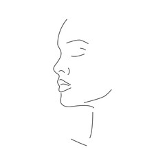 Woman beauty face profile isolated on white background. Female aesthetic line art illustration.