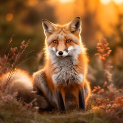 a fox sitting in the grass