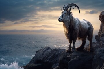 graceful sea goat on a rock in the sea