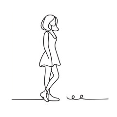 girl silhouette in one line. one line illustration