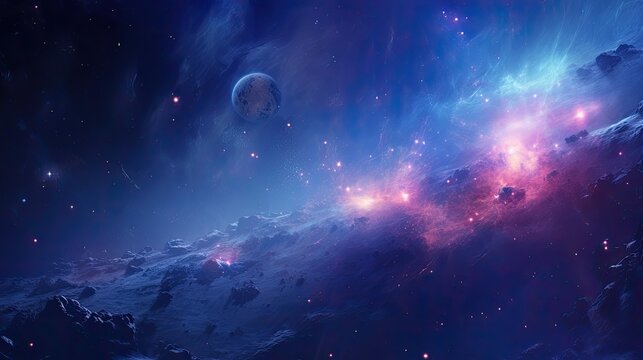Colorful space galaxy cloud nebula. Stary night cosmos. Universe science astronomy. Supernova planetary planet and moon background wallpaper	
