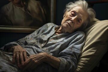 Fototapeta premium Senior woman closeup in nursing home, elderly care concept