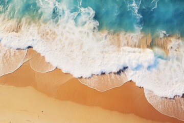 Fototapeta na wymiar Sea surf on sandy beach, turquoise waves, sea travel and tourism
