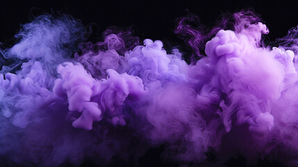 A fluffy, pastel purple and violet smoke cloud against a black background is a work of art that evokes a sense of mystery and wonder. ai generated.