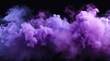 Photo sur Plexiglas Feu A fluffy, pastel purple and violet smoke cloud against a black background is a work of art that evokes a sense of mystery and wonder. ai generated.