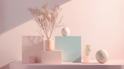 Geometric shapes in pastel shades create a calming and serene backdrop, a reminder that beauty can be found in simplicity. ai generated.