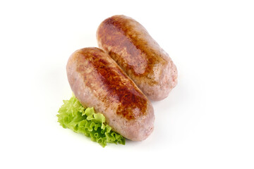 Grilled Munich Veal Sausages, isolated on white background