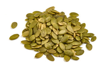 Pumpkin seeds or pepitas, isolated on white background