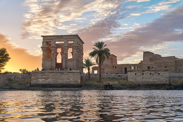 The ancient and historical Philae Temples complex in Aswan, which was built by the ancient Egyptian...