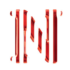 White symbol with thin red vertical straps. letter n