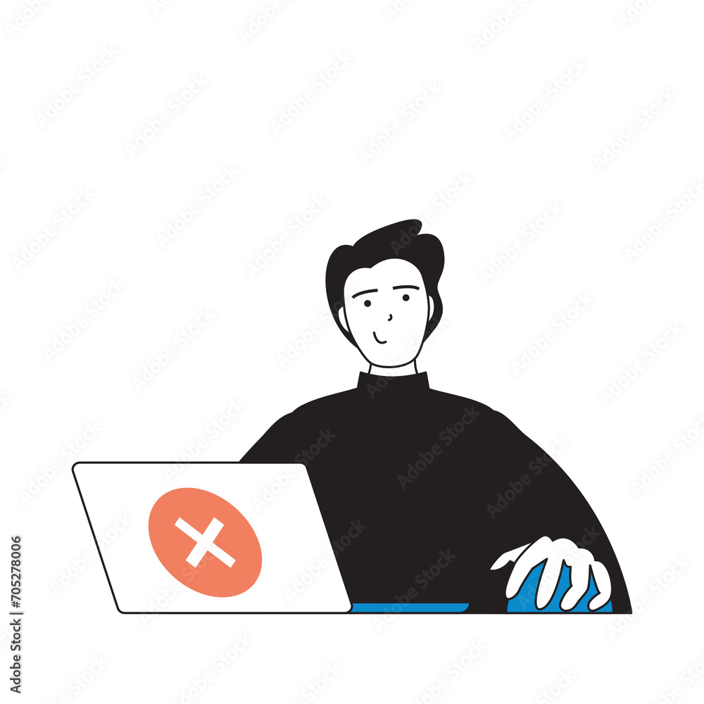 Poster programming concept with cartoon people in flat design for web. man working with code, engineering p