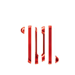 White symbol with thin red vertical straps. letter u