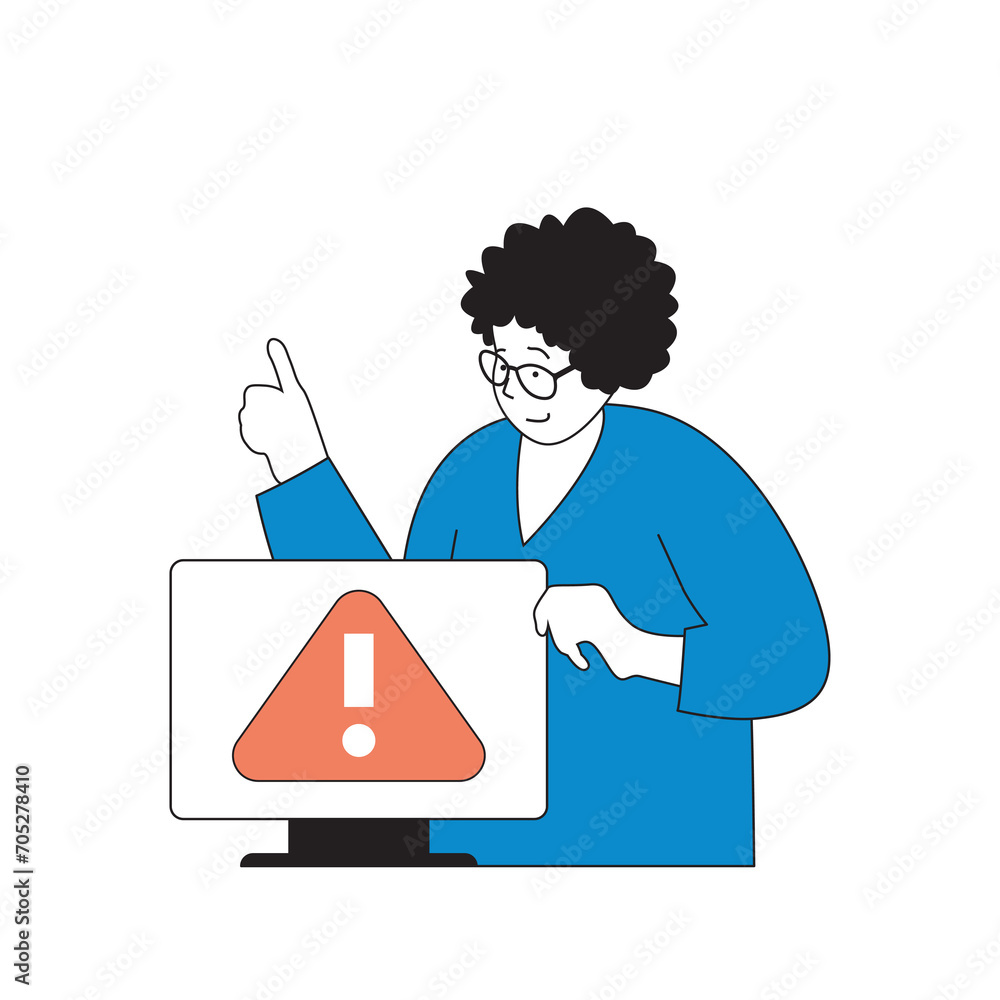 Poster programming concept with cartoon people in flat design for web. woman finding software problems, fix