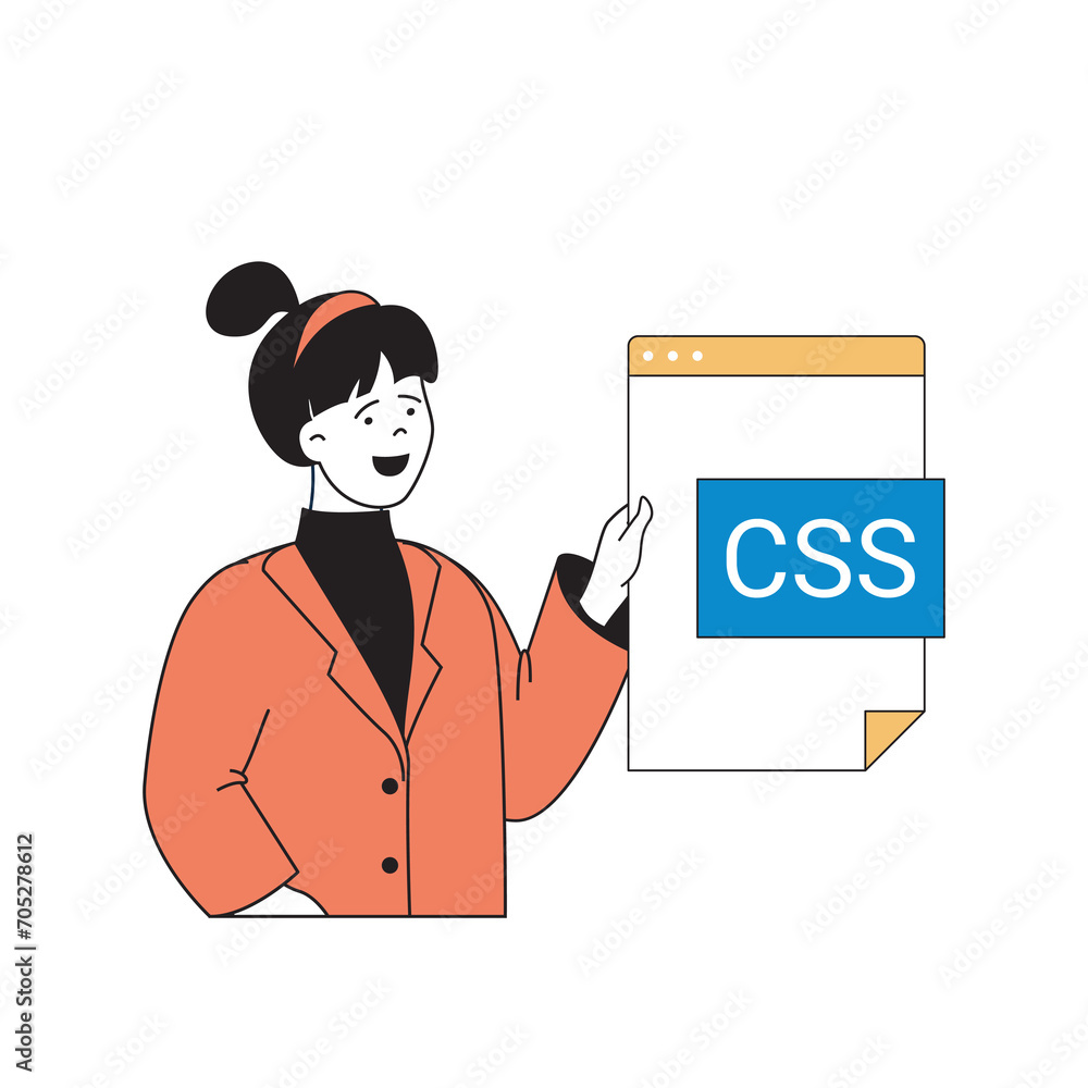 Poster programming concept with cartoon people in flat design for web. woman working with code and creating