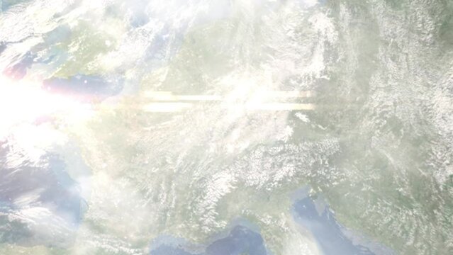 Zoom in from space and focus on Achern, Germany. 3D Animation. Background for travel intro. Elements of this image furnished by NASA.