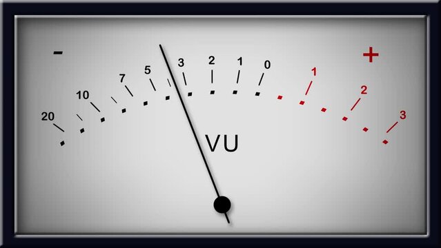 Meter Audio Recording Moving Needle 4K Loop features a VU (volume unit) meter used in audio recording with the needle moving in a loop.