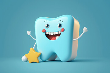 Happy cartoon tooth. Concept of oral hygiene for children. 