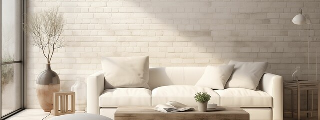 Fototapeta na wymiar Modern Interior Design Living Room with white sofa and empty wall mockup