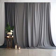 Elegant gray fabric backdrop with a touch of greenery