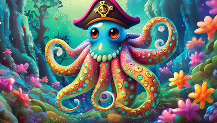 Octopus in a pirate costume 