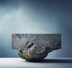 Rock podium, minimalism, empty middle space. Marketing for a meditation app, promoting natural materials in design, showcasing handcrafted products