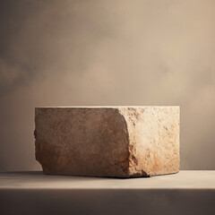 Rock podium, minimalism, empty middle space. Marketing for a meditation app, promoting natural materials in design, showcasing handcrafted products