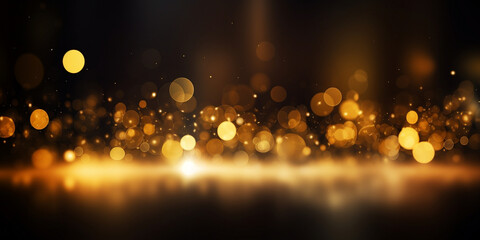 Abstract background with gold bokeh effect sparkling magical dust particles magic golden glitter vintage lights  gold and black. de  abstract with Glitter Lights .